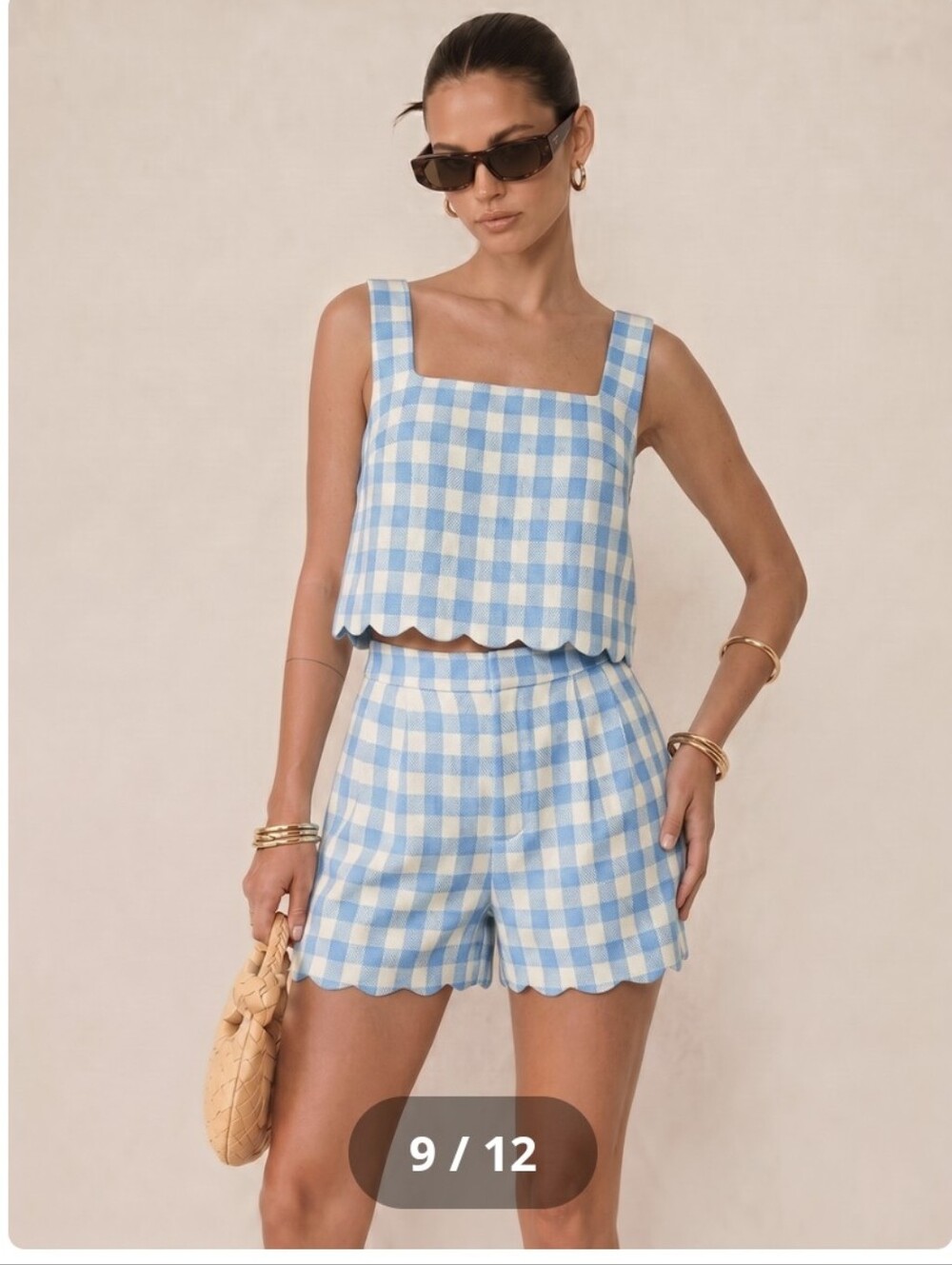 Commense Light Blue and White Gingham Two-Piece Set